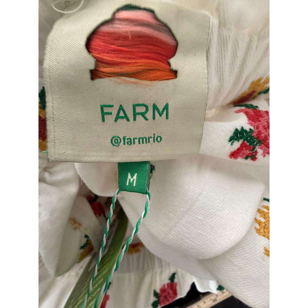 Farm Rio NEW Cross Stitch Flowers Embroidered Pants Off-White, M/L - Picture 9 of 13